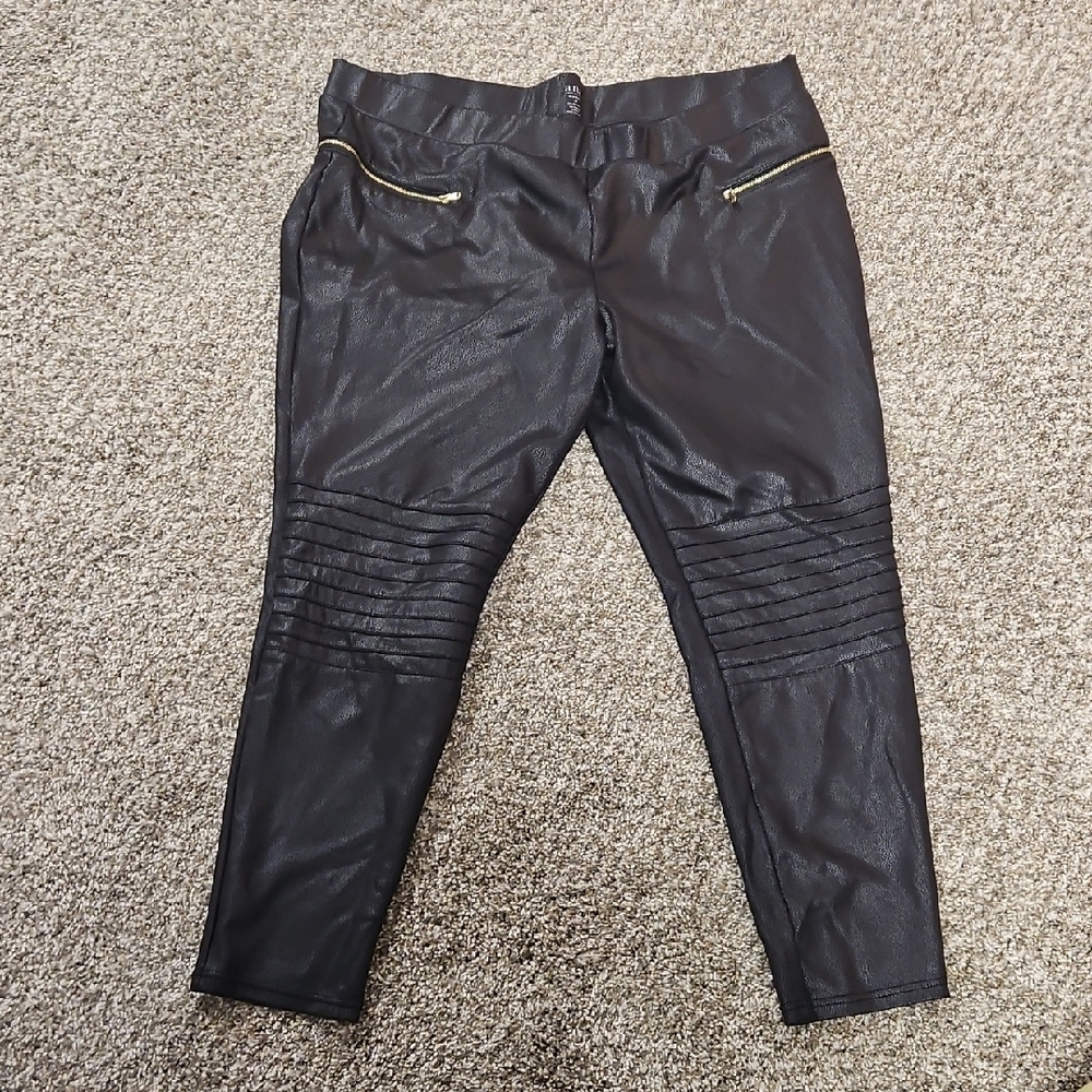 a.n.a Black Faux Leather Jeggings with Textured Finish